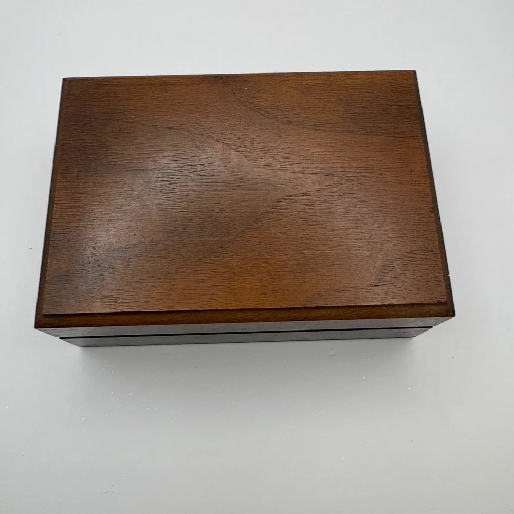 Decatur Industries Trinket Jewelry Box Brown Walnut Wood 6-Slot Velvet MCM